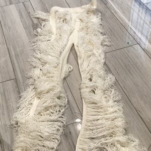 Ivory Fringe Wide-Leg Jeans - Women's Flared Statement Pants